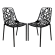 LeisureMod Devon Modern Indoor Outdoor Aluminum Dining Chair in Black Set of 2