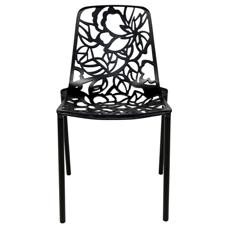 LeisureMod Devon Modern Indoor Outdoor Aluminum Dining Chair in Black Set of 4