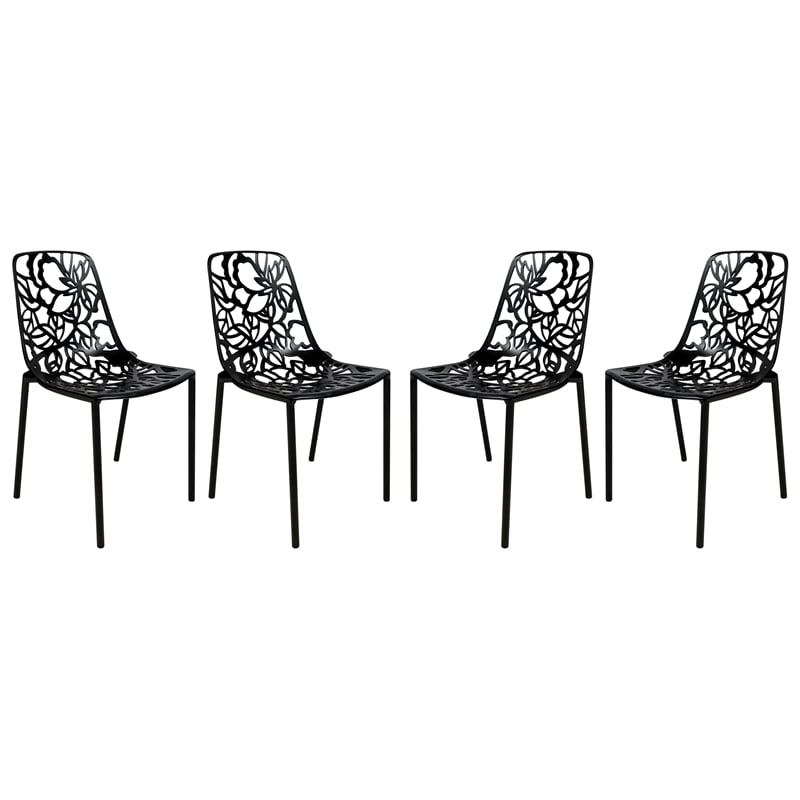 LeisureMod Devon Modern Indoor Outdoor Aluminum Dining Chair in Black Set of 4