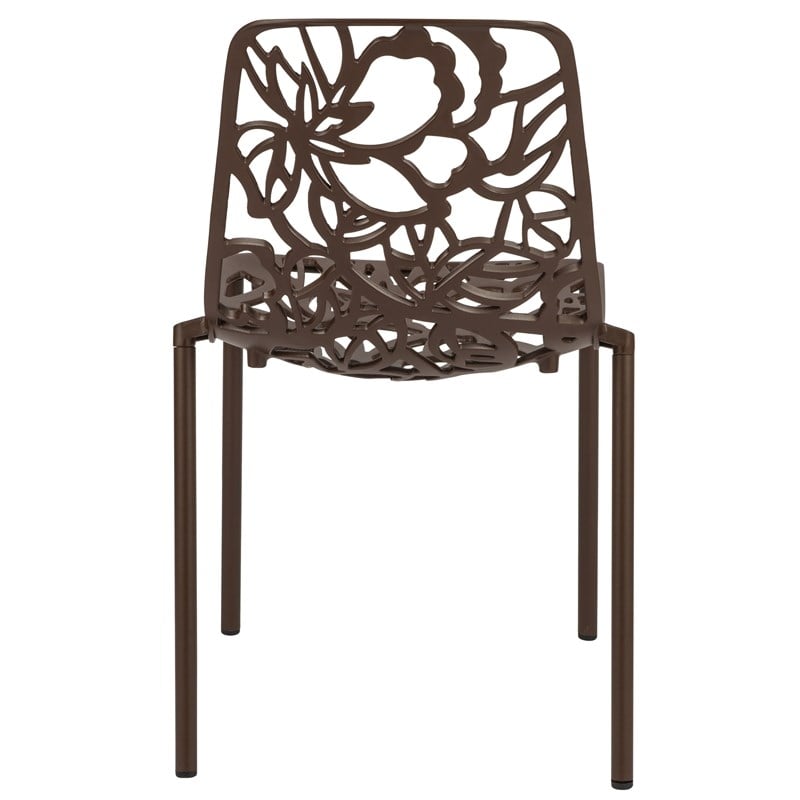 LeisureMod Devon Modern Indoor Outdoor Aluminum Dining Chair in Brown