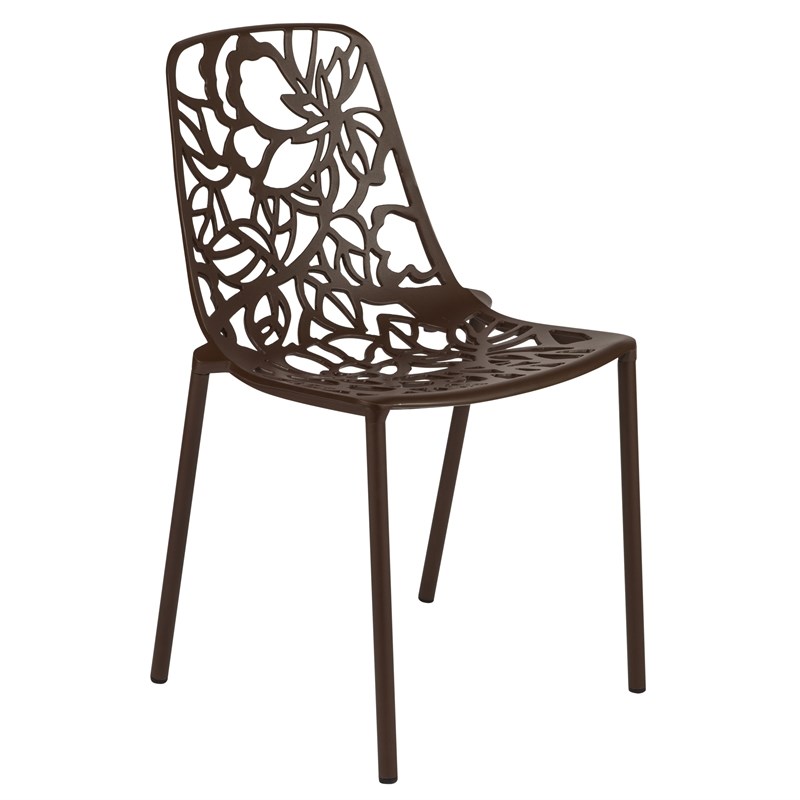 LeisureMod Devon Modern Indoor Outdoor Aluminum Dining Chair in Brown