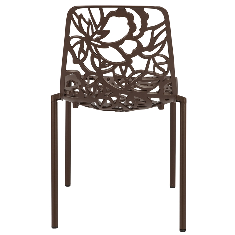 LeisureMod Devon Modern Indoor Outdoor Aluminum Dining Chair in Brown Set of 2