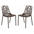 LeisureMod Devon Modern Indoor Outdoor Aluminum Dining Chair in Brown Set of 2