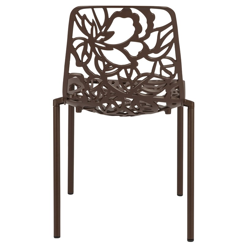 LeisureMod Devon Modern Indoor Outdoor Aluminum Dining Chair in Brown Set of 4