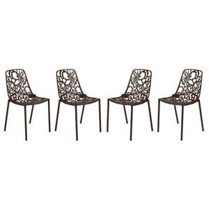 LeisureMod Devon Modern Indoor Outdoor Aluminum Dining Chair in Brown Set of 4