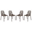 LeisureMod Devon Modern Indoor Outdoor Aluminum Dining Chair in Brown Set of 4