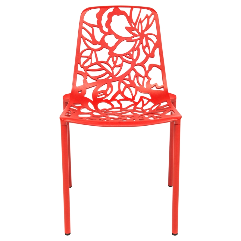 LeisureMod Devon Modern Indoor Outdoor Aluminum Dining Chair in Red