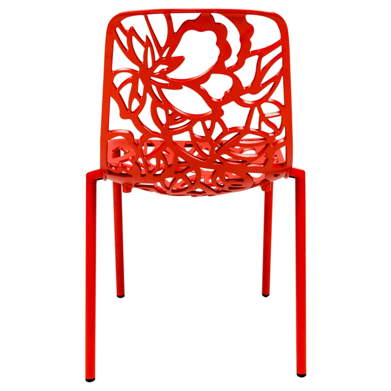 LeisureMod Devon Modern Indoor Outdoor Aluminum Dining Chair in Red