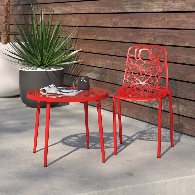 LeisureMod Devon Modern Indoor Outdoor Aluminum Dining Chair in Red