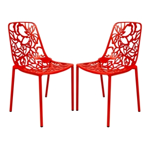LeisureMod Devon Modern Indoor Outdoor Aluminum Dining Chair in Red Set of 2