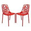 LeisureMod Devon Modern Indoor Outdoor Aluminum Dining Chair in Red Set of 2