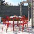 LeisureMod Devon Modern Indoor Outdoor Aluminum Dining Chair in Red Set of 4