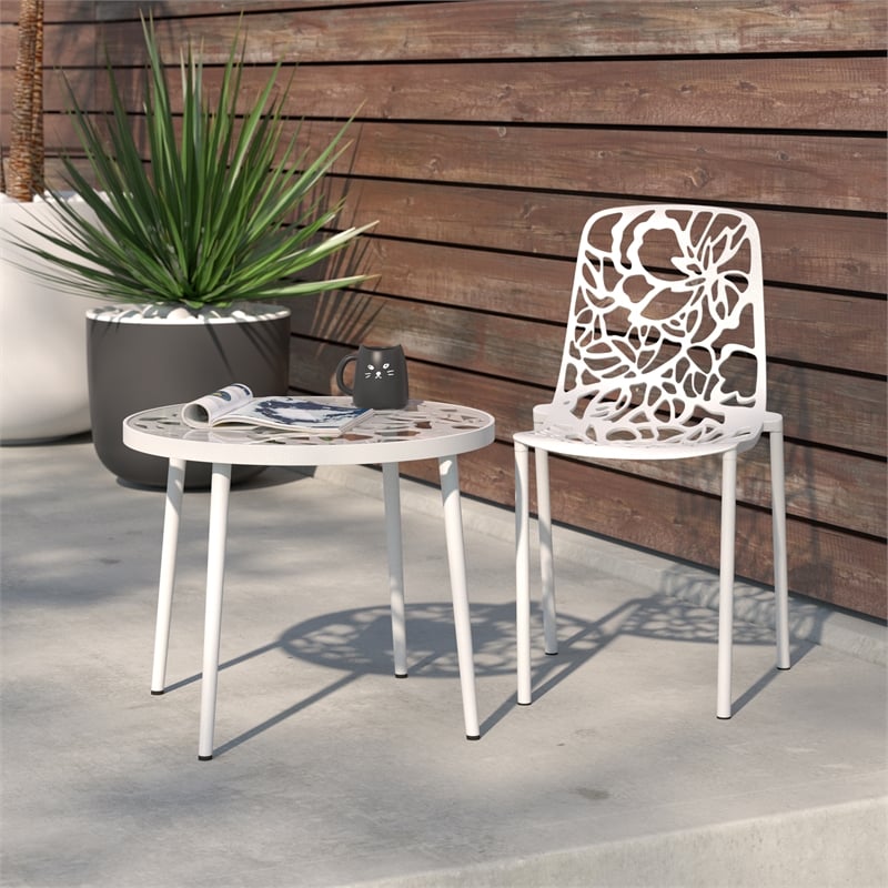LeisureMod Devon Modern Indoor Outdoor Aluminum Dining Chair in White