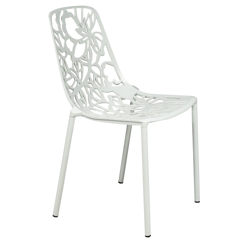 LeisureMod Devon Modern Indoor Outdoor Aluminum Dining Chair in White