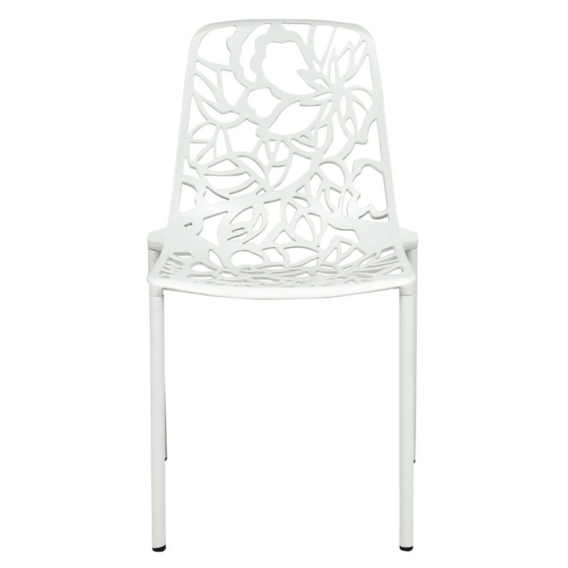 LeisureMod Devon Modern Indoor Outdoor Aluminum Dining Chair in White Set of 2