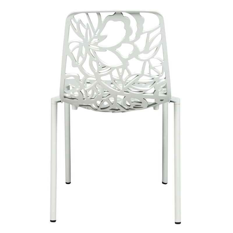 LeisureMod Devon Modern Indoor Outdoor Aluminum Dining Chair in White Set of 2