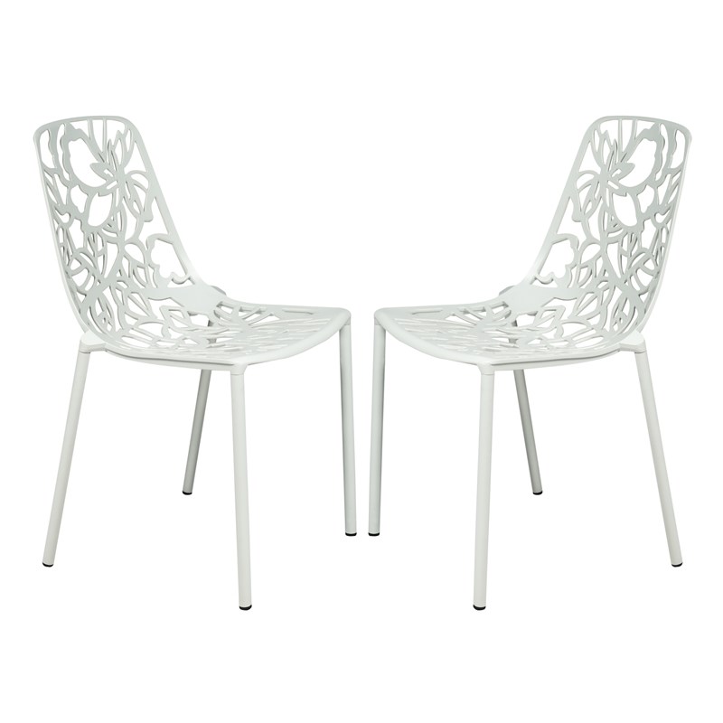 LeisureMod Devon Modern Indoor Outdoor Aluminum Dining Chair in White Set of 2