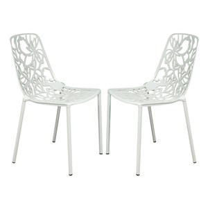 LeisureMod Devon Modern Indoor Outdoor Aluminum Dining Chair in White Set of 2