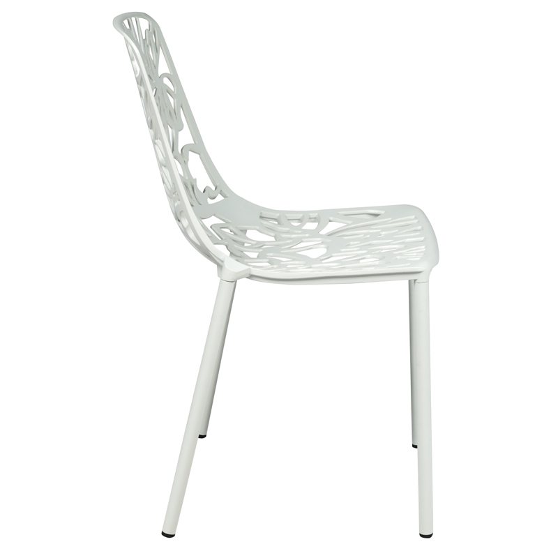 LeisureMod Devon Modern Indoor Outdoor Aluminum Dining Chair in White Set of 4