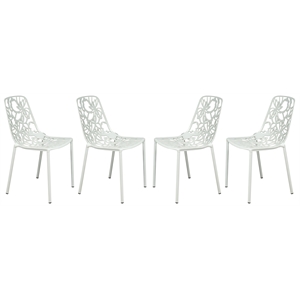 LeisureMod Devon Modern Indoor Outdoor Aluminum Dining Chair in White Set of 4