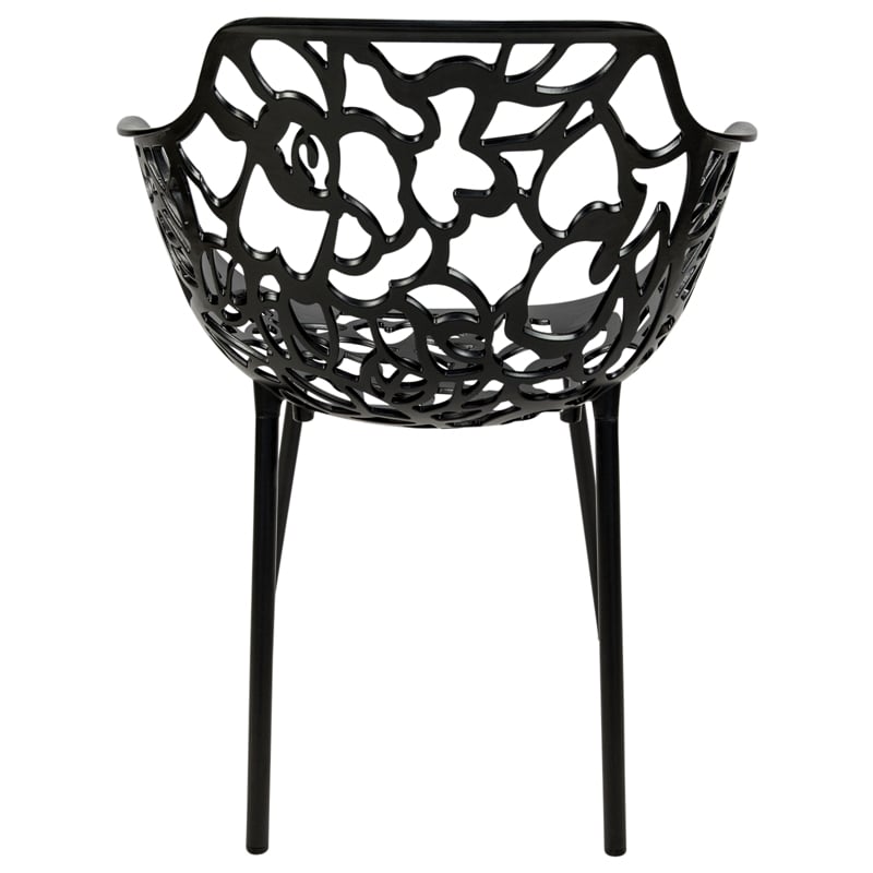 LeisureMod Devon Modern Indoor Outdoor Aluminum Dining Armchair Black