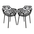 LeisureMod Devon Modern Indoor Outdoor Aluminum Dining Armchair Black Set of 2