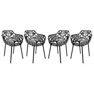 LeisureMod Devon Modern Indoor Outdoor Aluminum Dining Armchair Black Set of 4