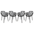 LeisureMod Devon Modern Indoor Outdoor Aluminum Dining Armchair Black Set of 4