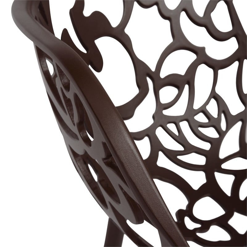 LeisureMod Devon Modern Indoor Outdoor Aluminum Dining Armchair Brown