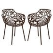 LeisureMod Devon Modern Indoor Outdoor Aluminum Dining Armchair Brown Set of 2