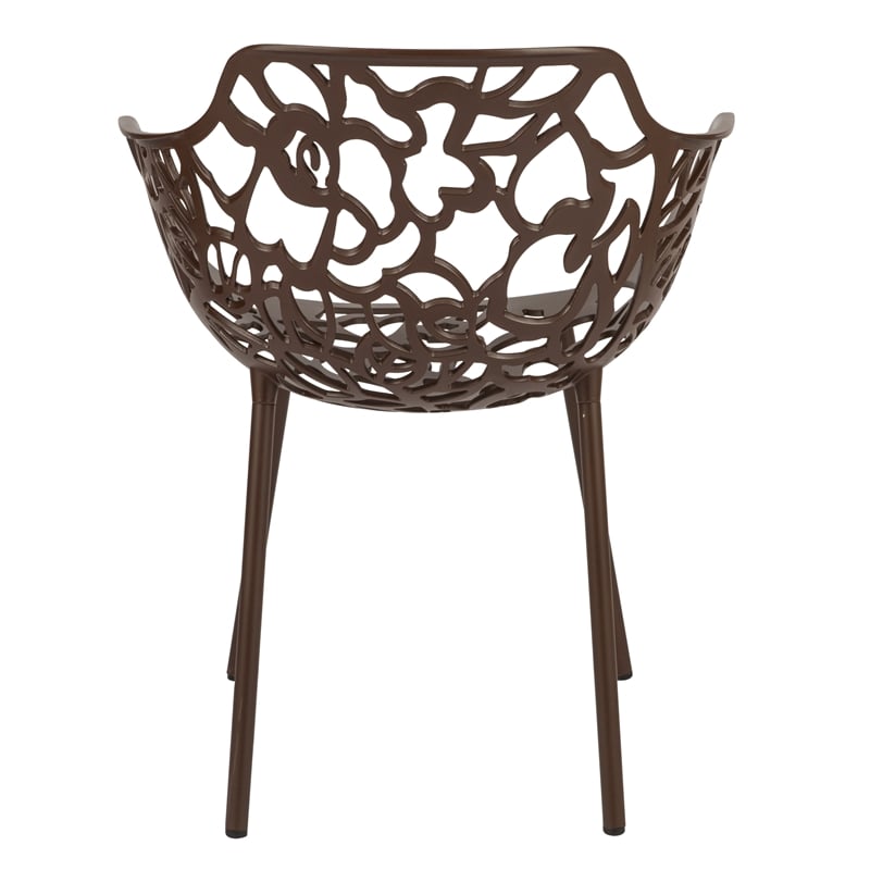 LeisureMod Devon Modern Indoor Outdoor Aluminum Dining Armchair Brown Set of 4