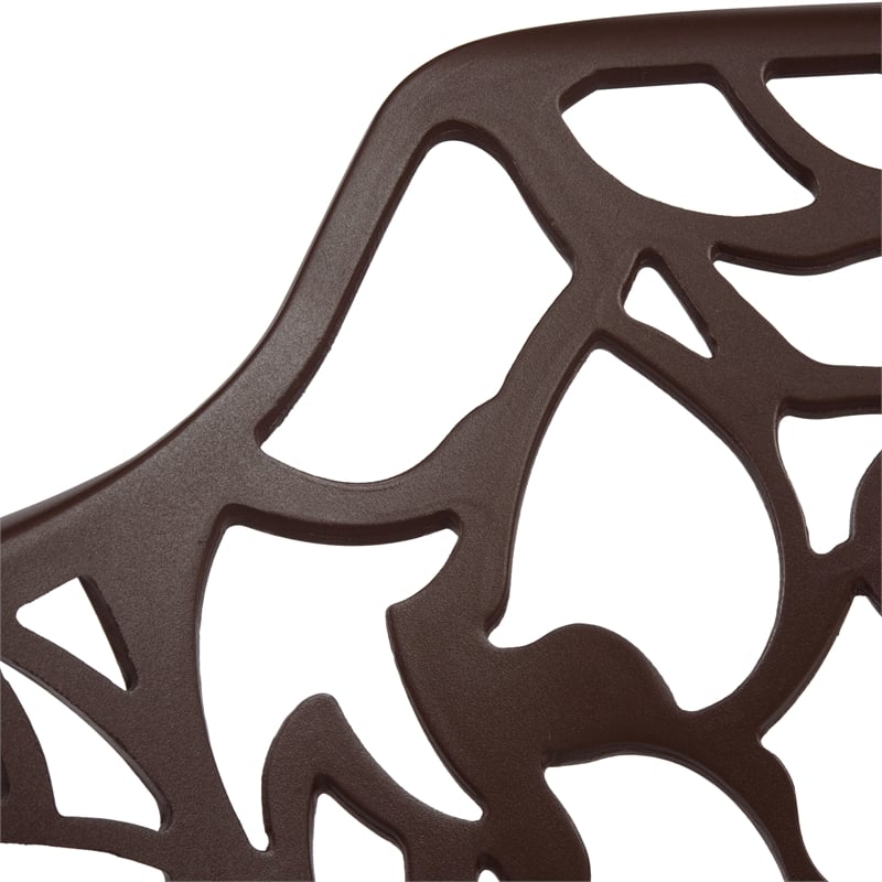 LeisureMod Devon Modern Indoor Outdoor Aluminum Dining Armchair Brown Set of 4