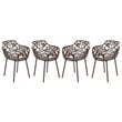 LeisureMod Devon Modern Indoor Outdoor Aluminum Dining Armchair Brown Set of 4