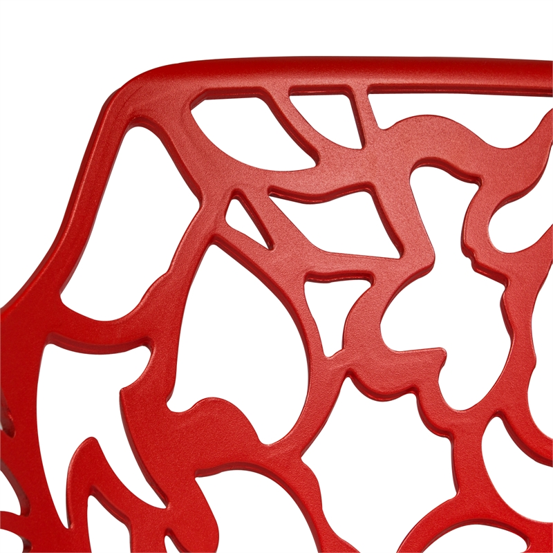 LeisureMod Devon Modern Indoor Outdoor Aluminum Dining Armchair Red