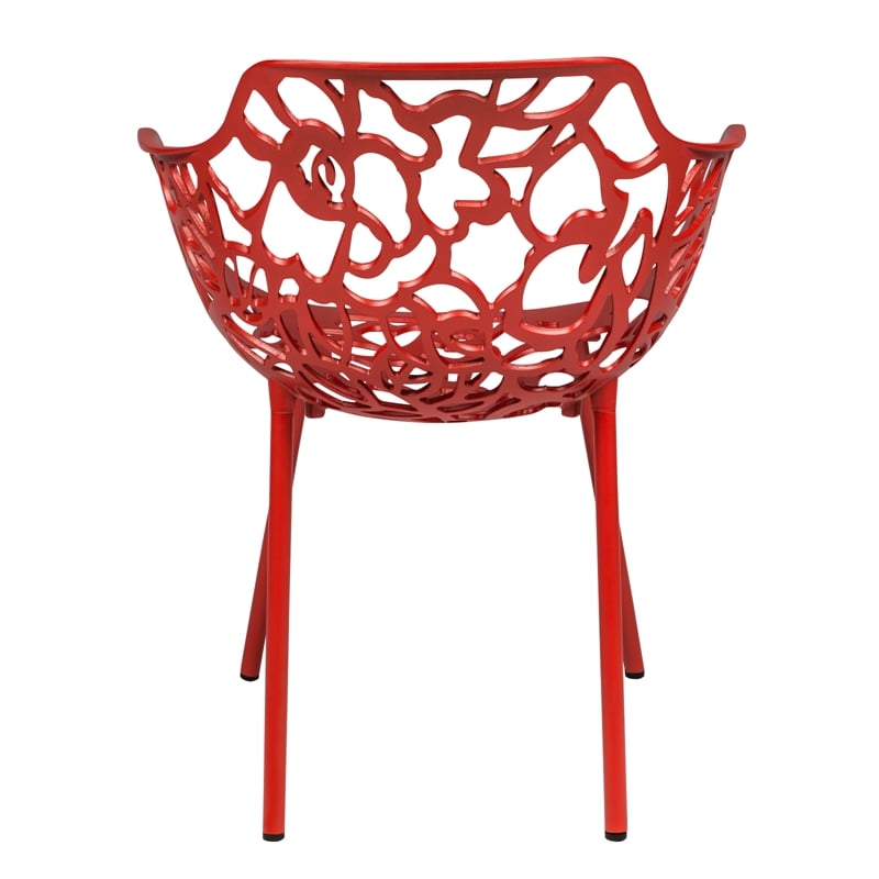 LeisureMod Devon Modern Indoor Outdoor Aluminum Dining Armchair Red Set of 2