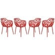 LeisureMod Devon Modern Indoor Outdoor Aluminum Dining Armchair Red Set of 4