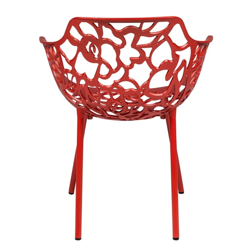 LeisureMod Devon Modern Indoor Outdoor Aluminum Dining Armchair Red Set of 4