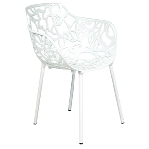 LeisureMod Devon Modern Indoor Outdoor Aluminum Dining Armchair White