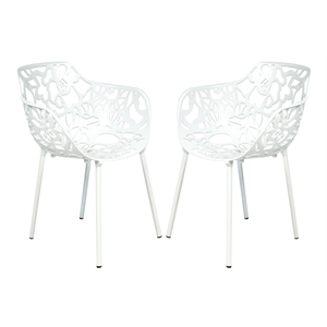 LeisureMod Devon Modern Indoor Outdoor Aluminum Dining Armchair White Set of 2