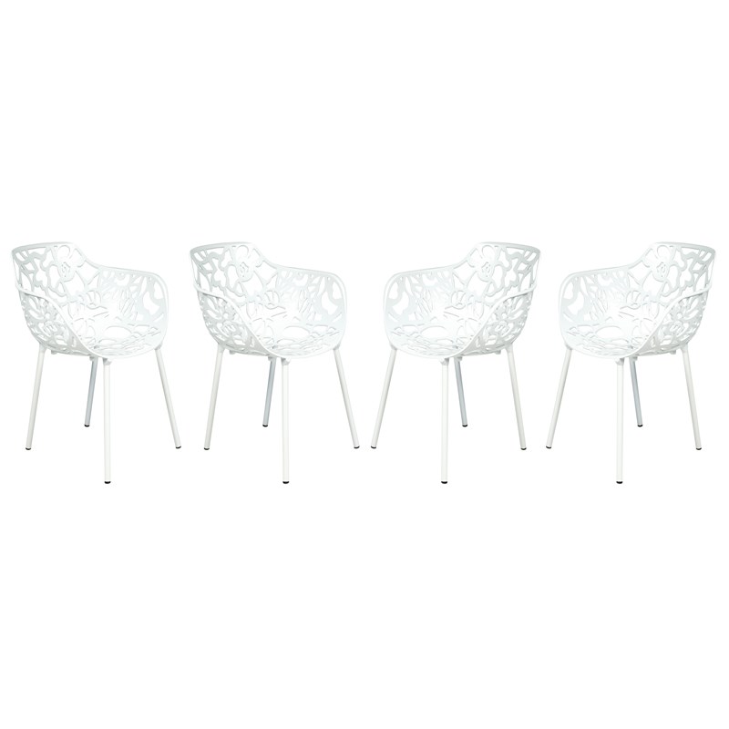 LeisureMod Devon Modern Indoor Outdoor Aluminum Dining Armchair White Set of 4