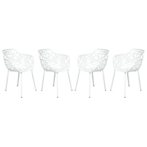 LeisureMod Devon Modern Indoor Outdoor Aluminum Dining Armchair White Set of 4