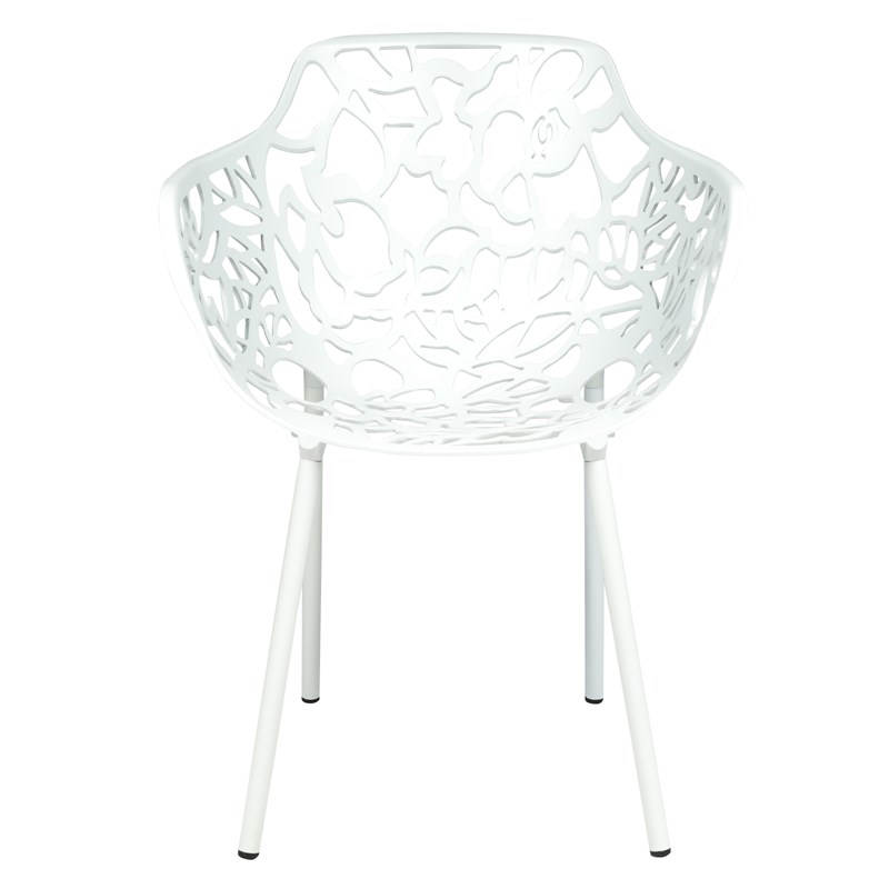 LeisureMod Devon Modern Indoor Outdoor Aluminum Dining Armchair White Set of 4