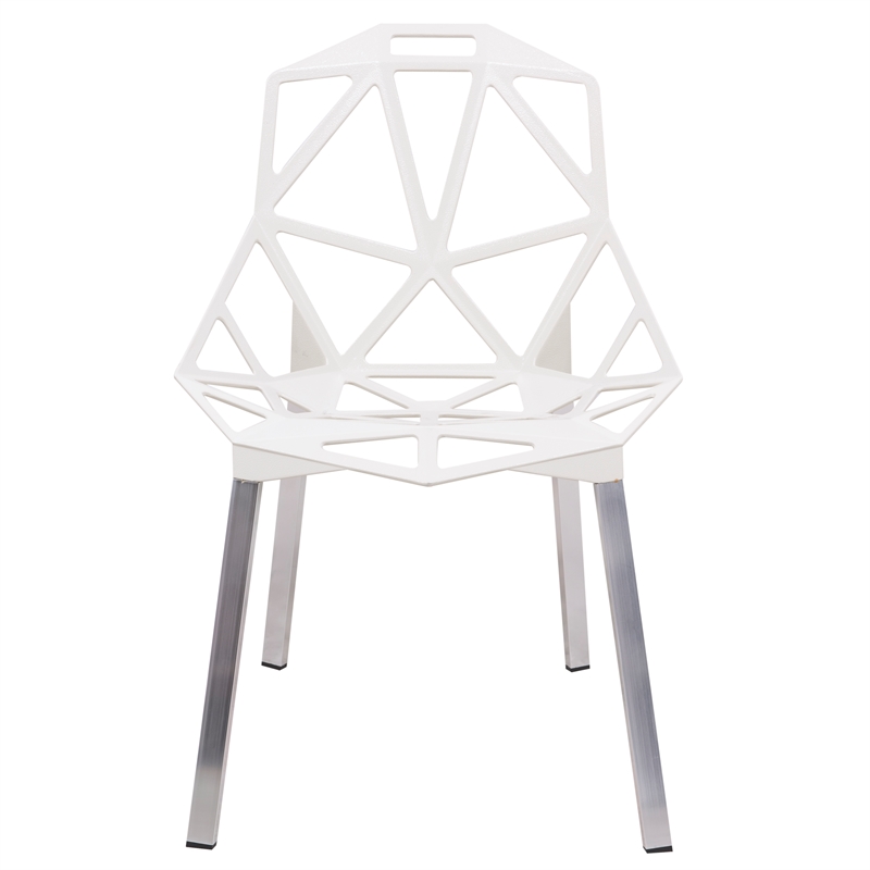 Leisuremod Dalton Modern Iron Hollow Back Dining Side Chair In White Set Of 4 Dc20w4