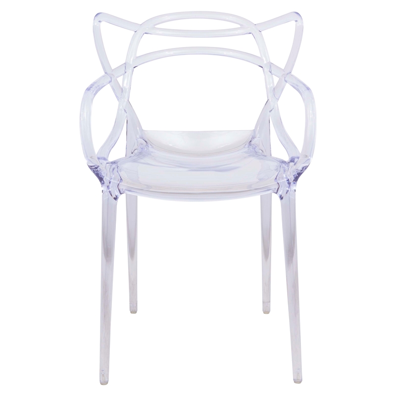 LeisureMod Modern Milan Intertwined Dining Side Chair in Clear Set of 2