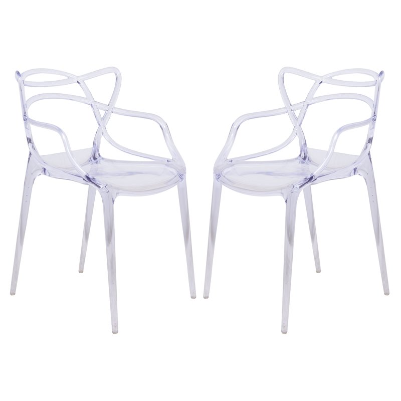 LeisureMod Modern Milan Intertwined Dining Side Chair in Clear Set of 2