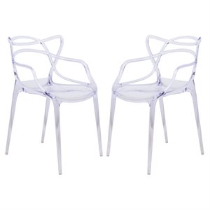 LeisureMod Modern Milan Intertwined Dining Side Chair in Clear Set of 2