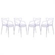 LeisureMod Modern Milan Intertwined Dining Side Chair in Clear Set of 4