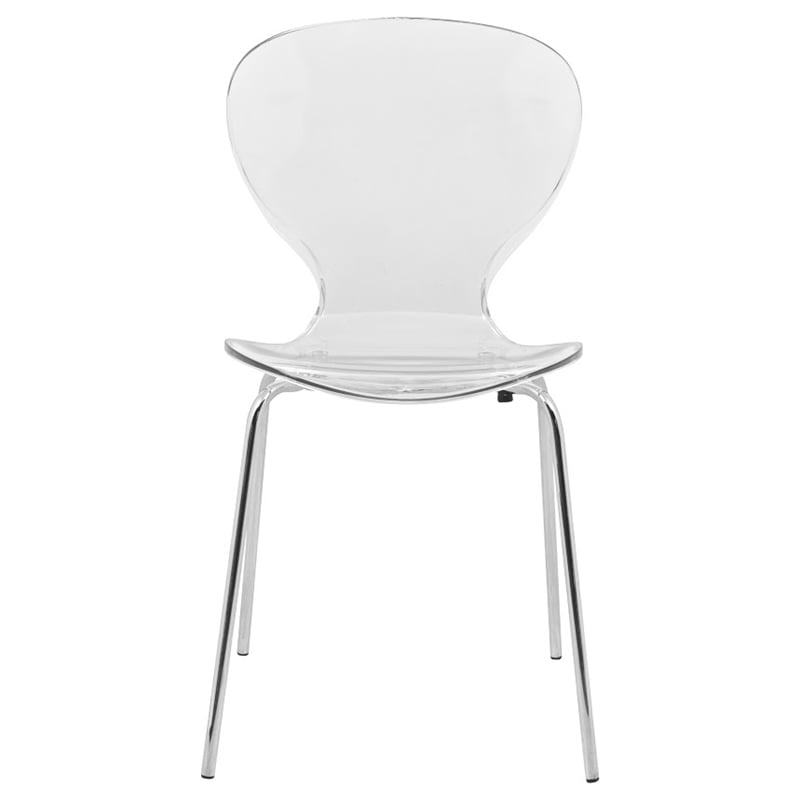 LeisureMod Oyster Dining Side Chair With Strong Metal Legs in Clear