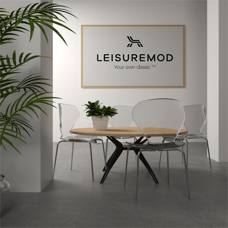 LeisureMod Oyster Dining Side Chair With Strong Metal Legs in Clear