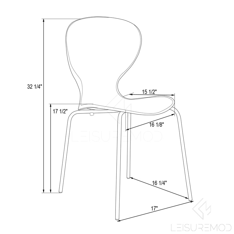 LeisureMod Oyster Dining Side Chair With Strong Metal Legs in Black Set of 2